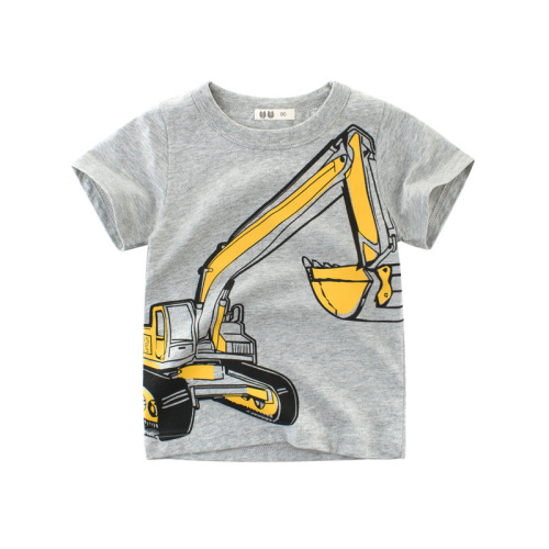 Boys' Construction Excavator Cotton T-Shirt – Heather Grey