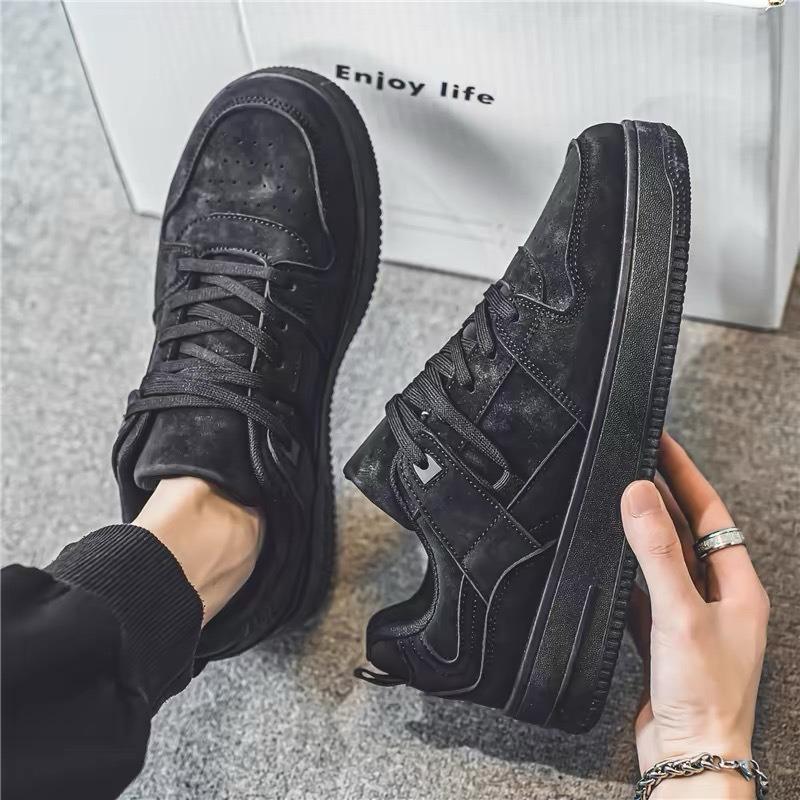 All-Black Matte Suede Casual Court Shoes