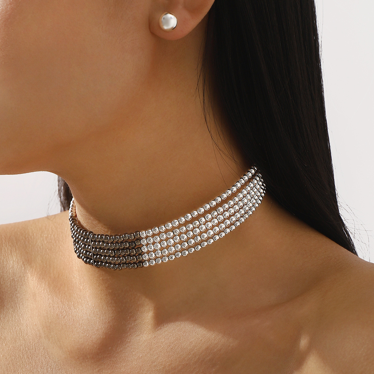 Sparkling Two-Tone 5-Row Rhinestone Choker Necklace