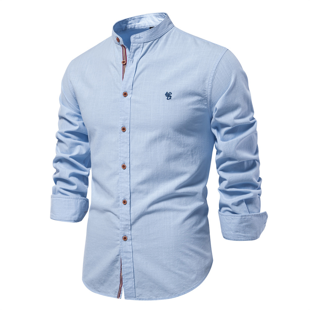 Men's Cotton Linen Mandarin Collar Shirt