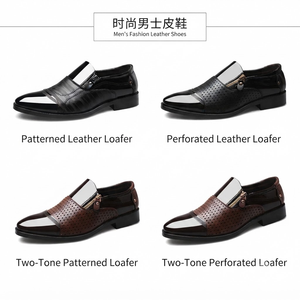 Men's Glossy Patent Leather Side-Zip Dress Shoes