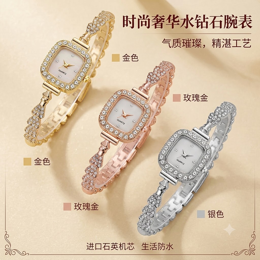 Women's Gold Rhinestone Dress Watch