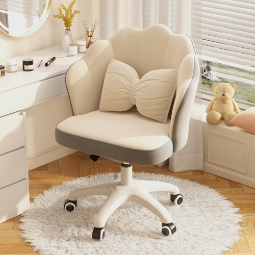 Pink Petal Velvet Vanity Chair with Bow Lumbar Pillow