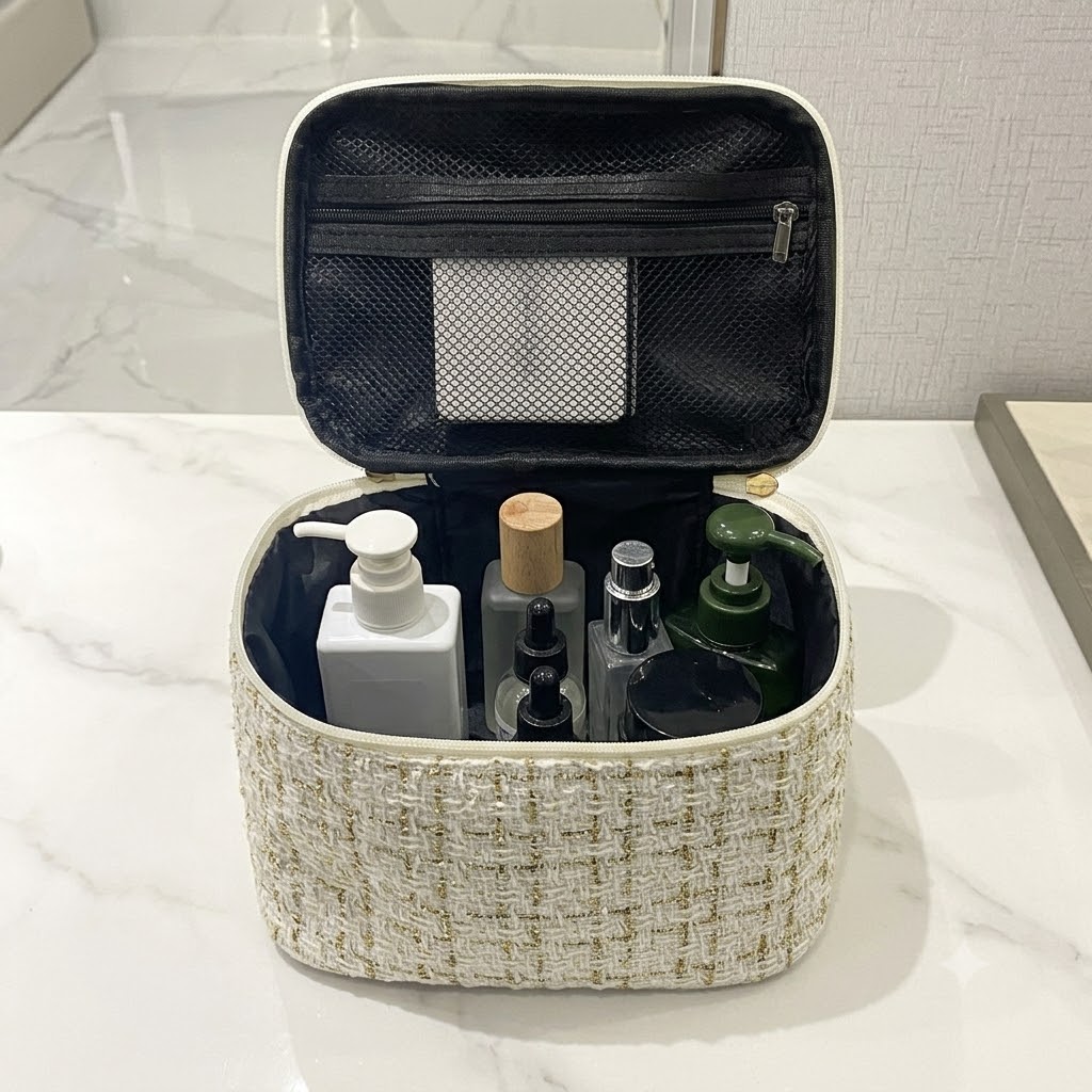 Women's Tweed Plaid Makeup Bag
